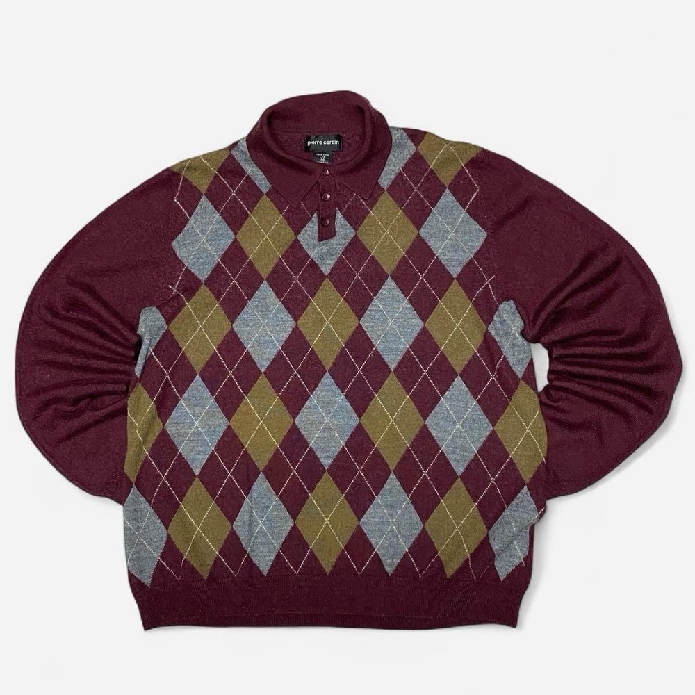 Vintage Pierre Cardin burgundy Argyle pattern sweater